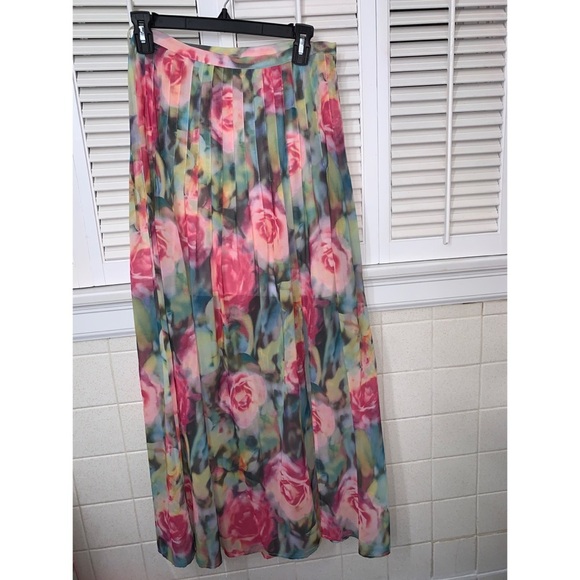 Rose Watercolor Super Maxi Skirt women’s conference floral spring feminine cute - Picture 2 of 4